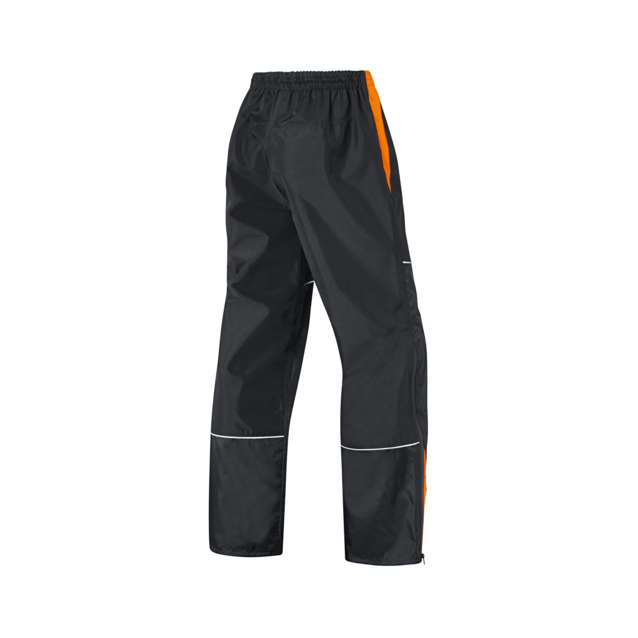 Raintec Wet Weather Work Trousers in black with orange accents, designed for outdoor professionals in wet conditions.