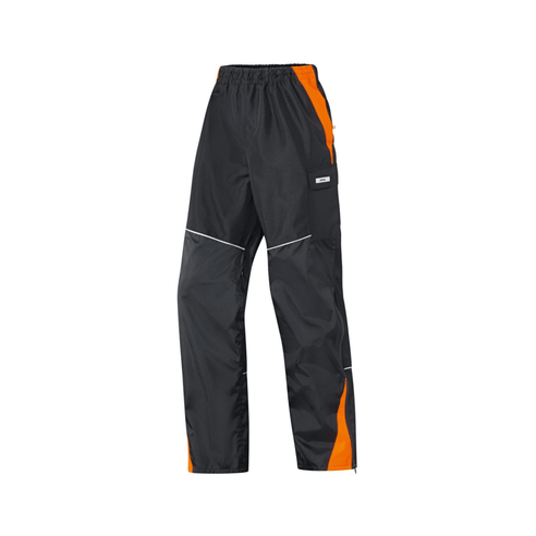 Raintec Wet Weather Work Trousers in black and orange, designed for outdoor professionals and waterproof workwear.