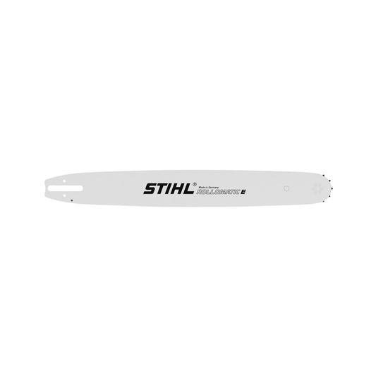 Rollomatic E Chainsaw Guide Bar 14" by Stihl, featuring lightweight steel design and 3/8" pitch for efficient cutting.