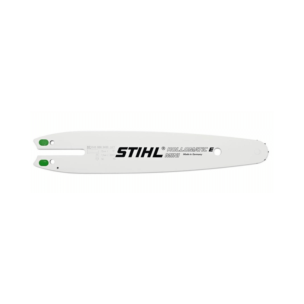 Rollomatic E Mini Chainsaw Guide Bar 14" displayed on a white background, showcasing its narrow design and compatibility.