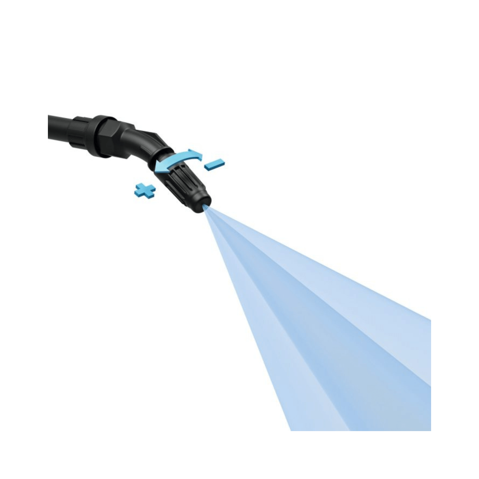 Nozzle of SGA 60 Cordless Sprayer demonstrating water spray pattern for effective application.