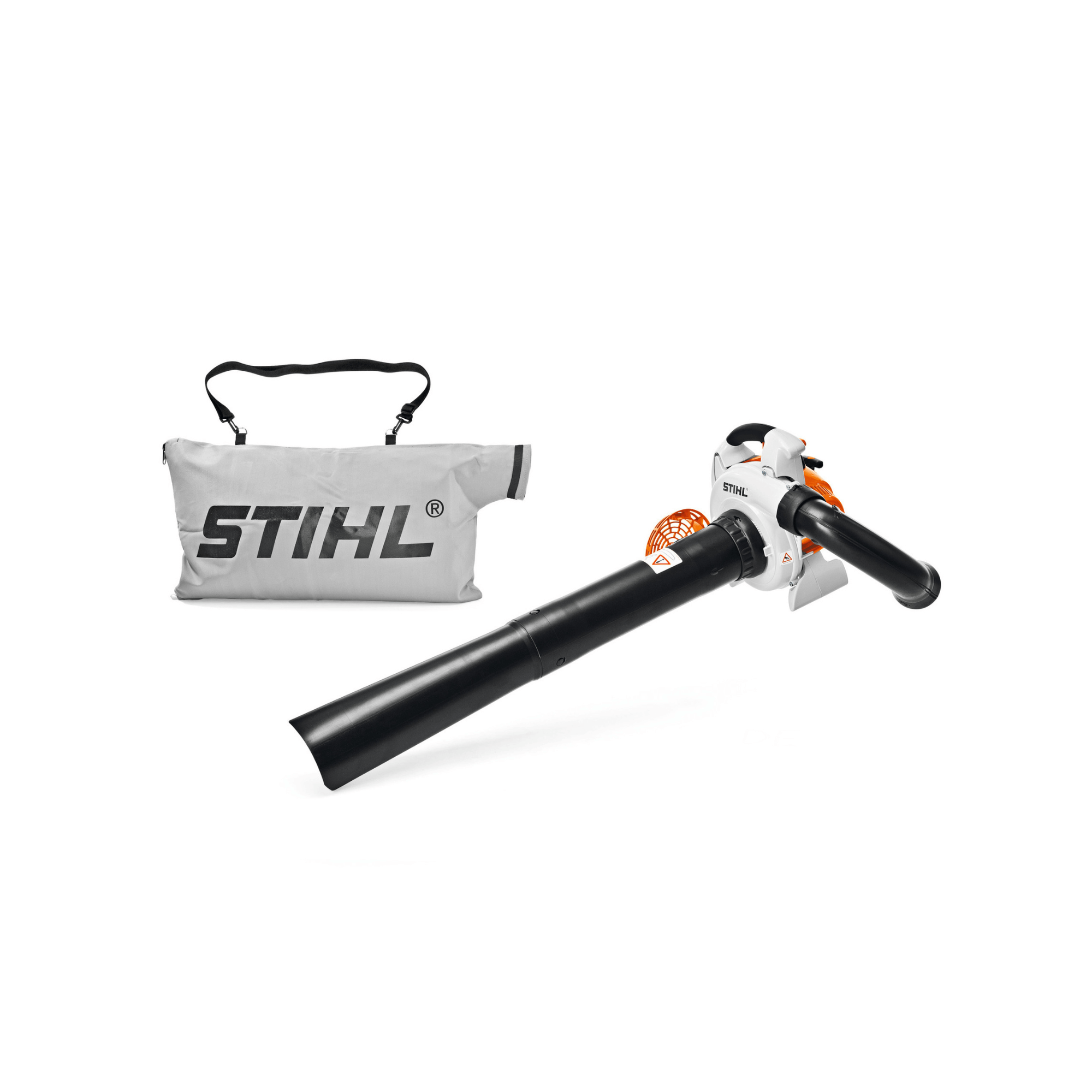 Stihl leaf blower with carrying case on a white background