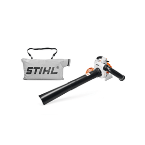 Stihl leaf blower with carrying case on a white background