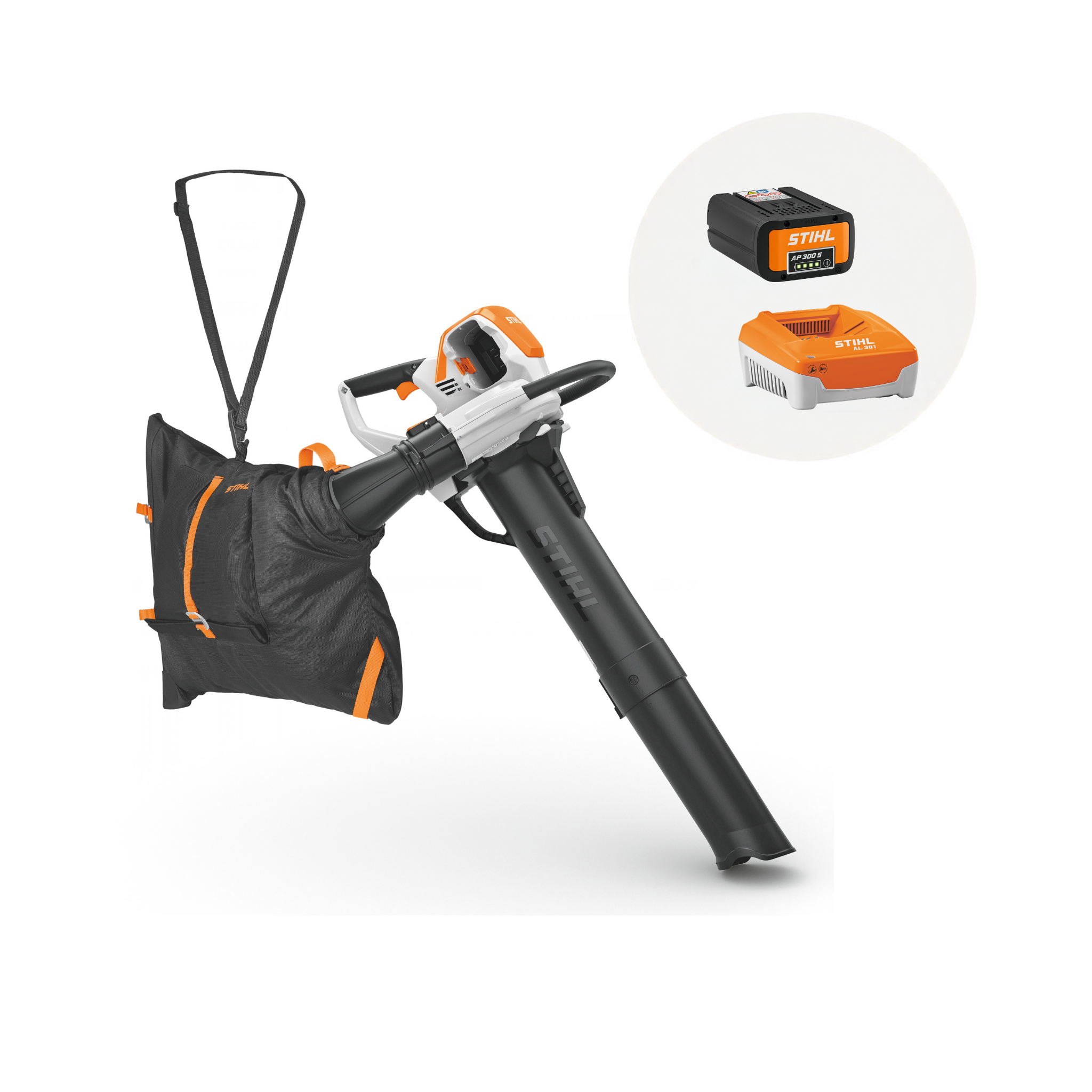 STIHL SHA 140 Cordless Leaf Vacuum Shredder with AP 300 S Battery and AL 301 Charger for efficient garden maintenance