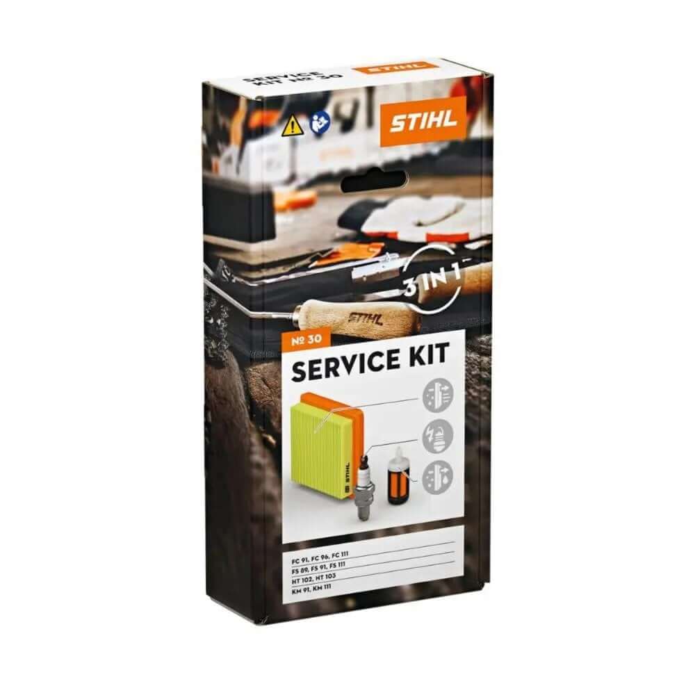 STIHL Pole Pruner Service Kit box featuring air filter, spark plug, and fuel filter for optimal tree surgeon tool maintenance.