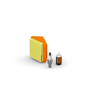 Brushcutter Service Kits components including air filter, spark plug, and fuel filter.