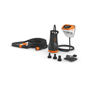STIHL TPA 20 Cordless Pump with hose and accessories for efficient water transfer.
