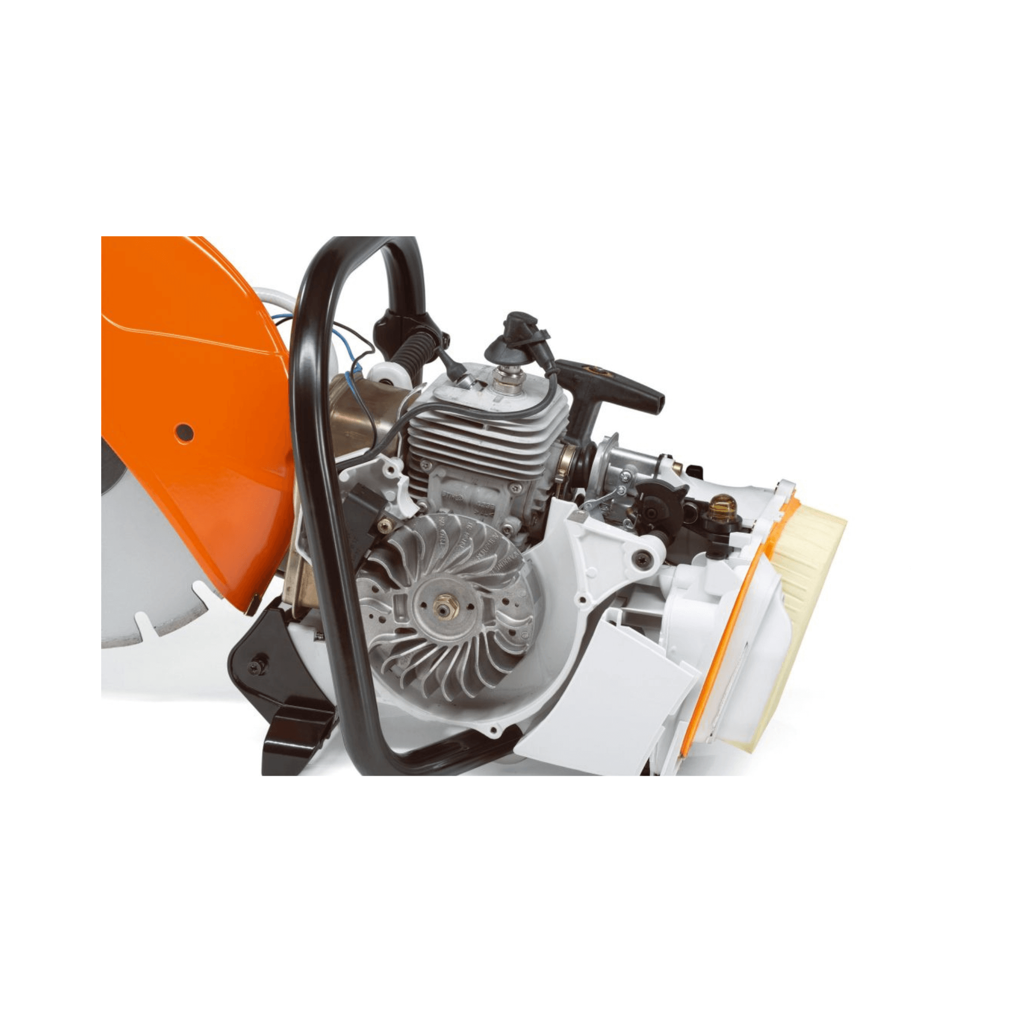 TS 420 Petrol Cut-Off Saw 14" engine close-up view with internal components and detailed design.