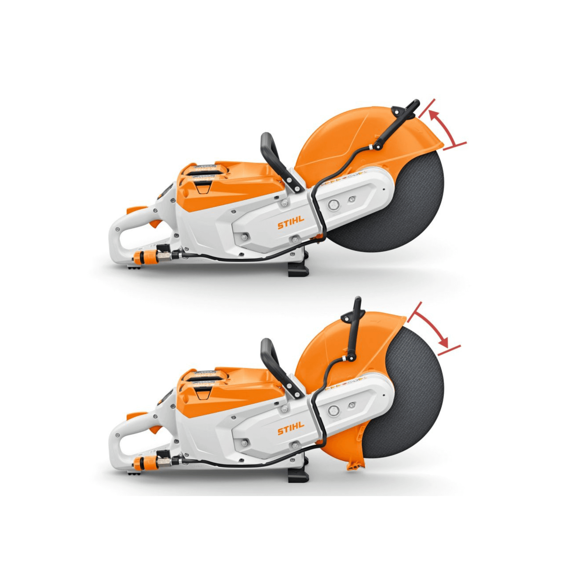 TSA 500 Cordless Disc Cut-Off Machine 14" shown from two angles, highlighting features and design.