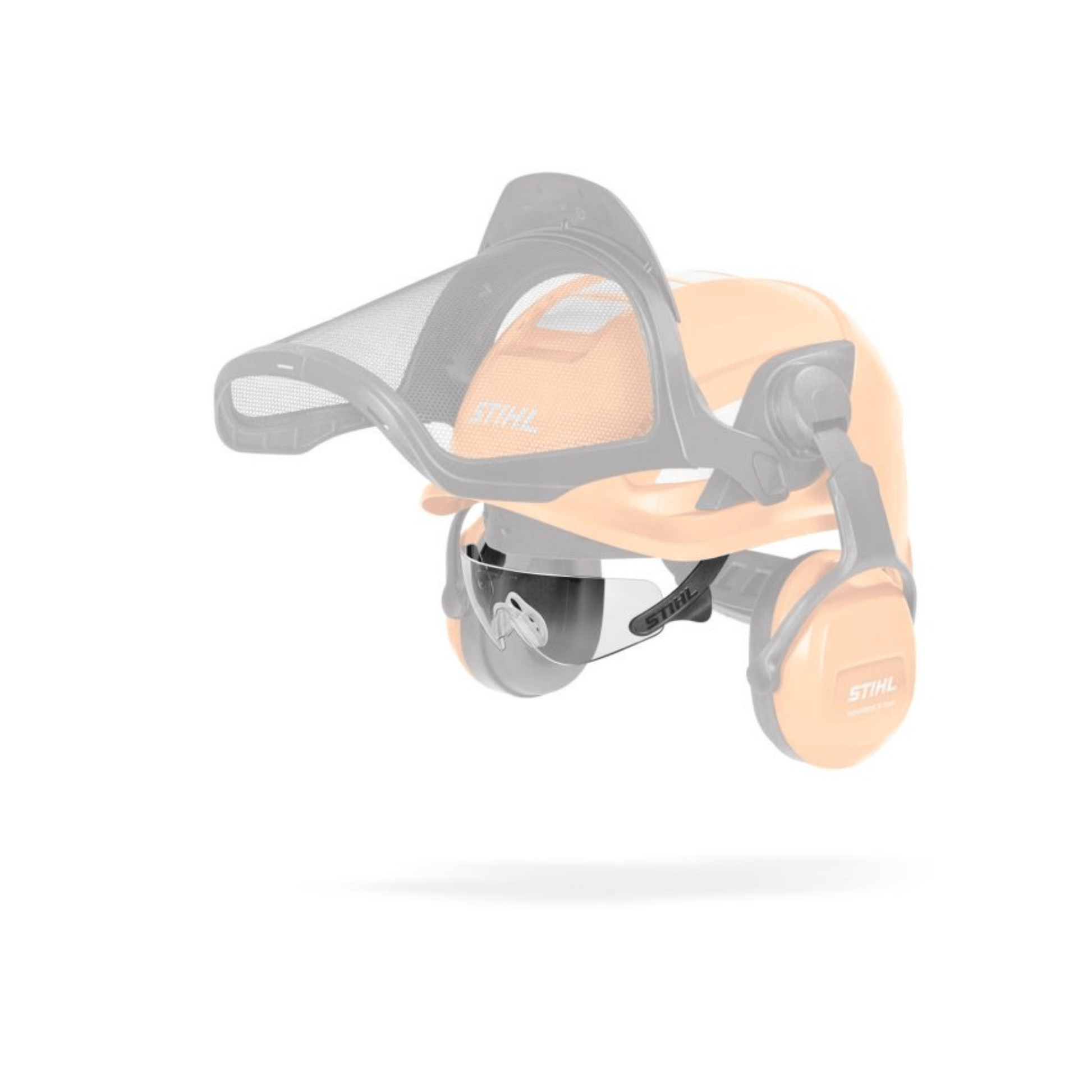 STIHL Vent Integrated Safety Glasses with mesh visor and ear protection for tree surgeons and outdoor work.