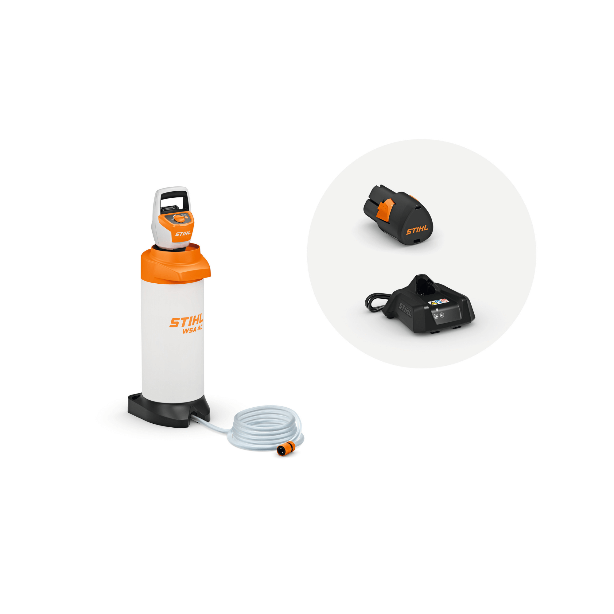 WSA 40 Cordless Pressurised Water Container Battery Set includes water container and AS 2 battery with charger.