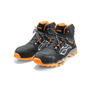 Pair of black and orange STIHL boots on a white background