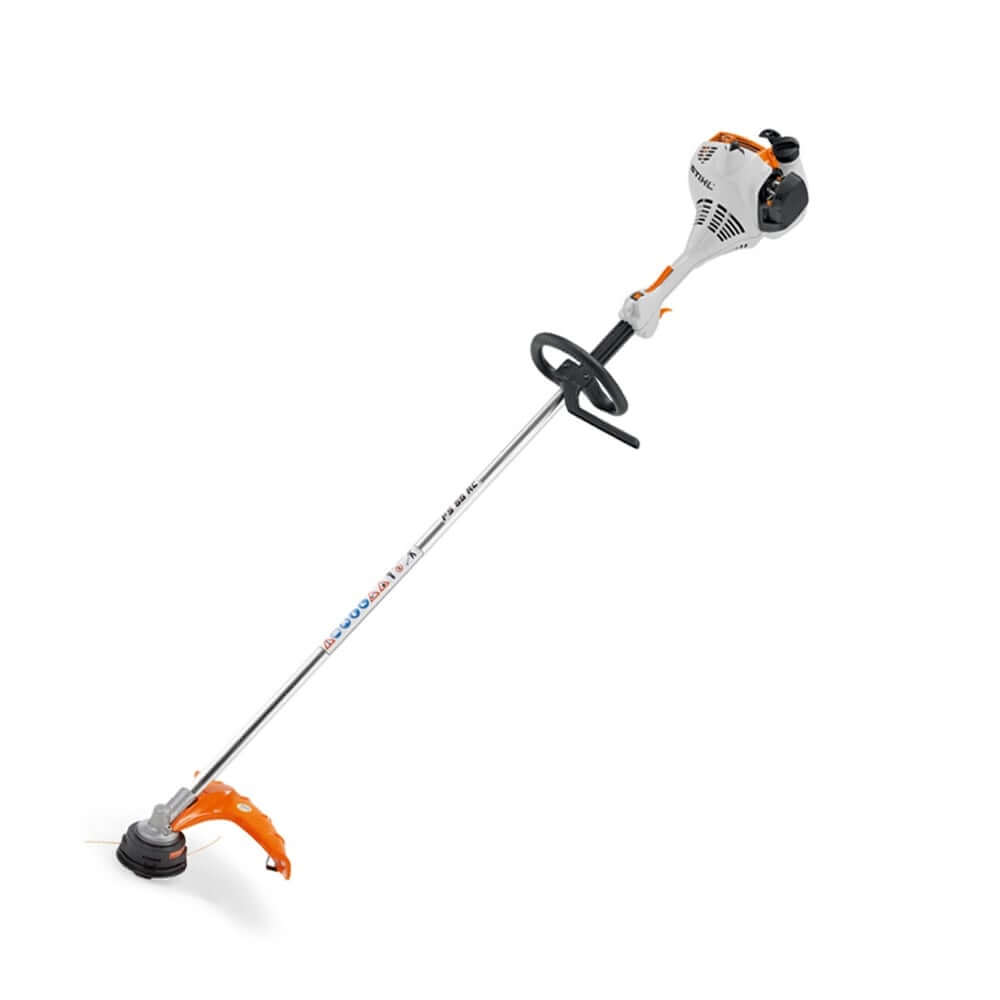 STIHL FS 55R petrol strimmer. Lightweight, loop handle for easy maneuverability in tight spaces. Ideal for garden grass and light brush. Reliable 2-MIX engine