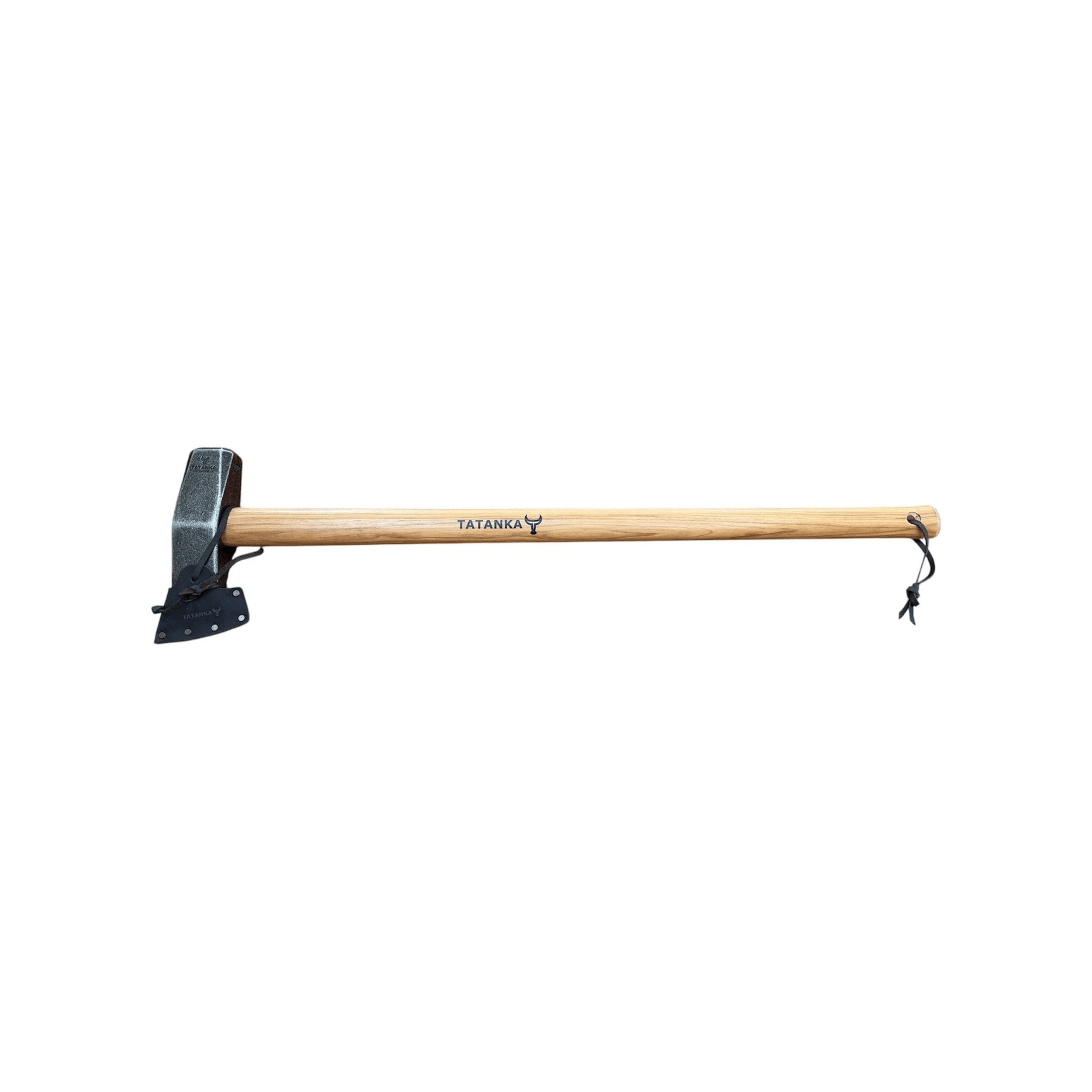 A Tatanka hand axe with a natural wood handle and a dark steel head, shown horizontally against a plain white background.
