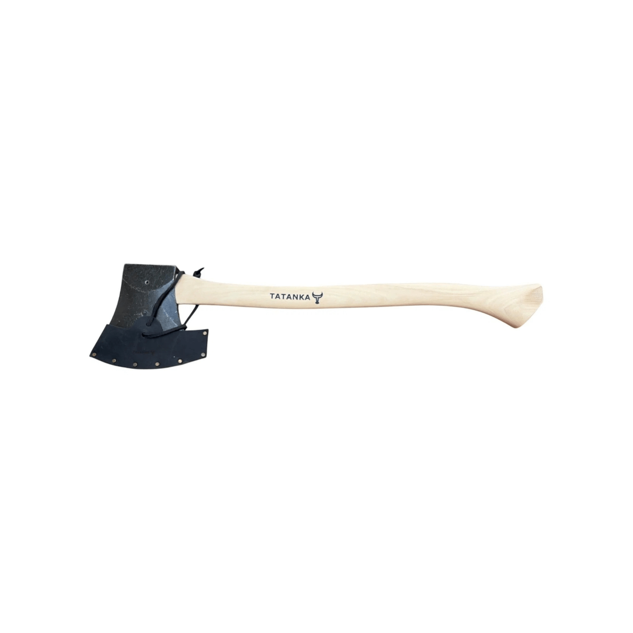 A hand axe with a natural light wood handle and a black steel head, featuring the brand name 'TATANKA' printed on the handle, set against a plain white background.