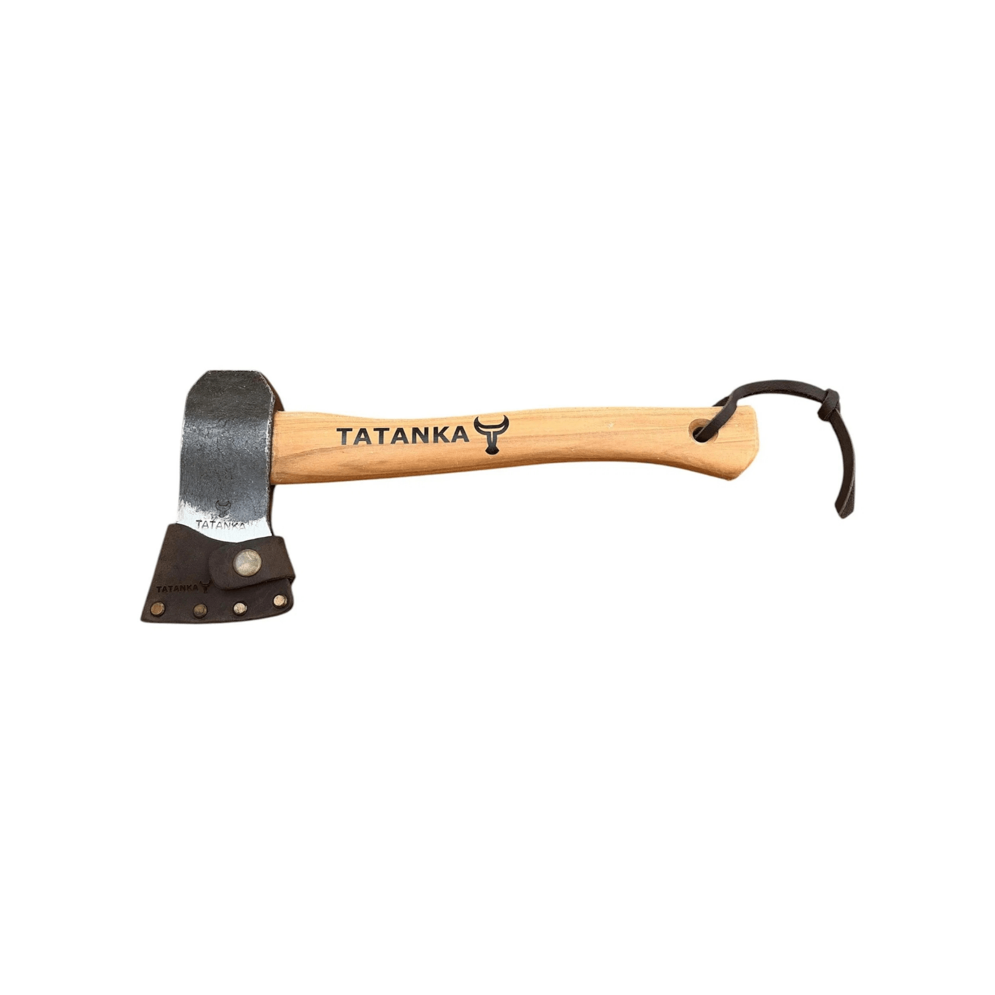 A small hand axe with a light natural wood handle and a dark metal head, featuring the brand name 'TATANKA' printed on the handle. The axe is shown against a plain white background.