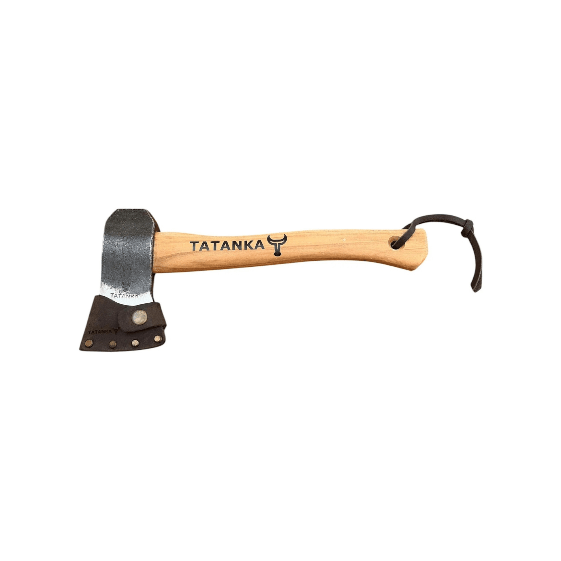 A small hand axe with a light natural wood handle and a dark metal head, featuring the brand name 'TATANKA' printed on the handle. The axe is shown against a plain white background.