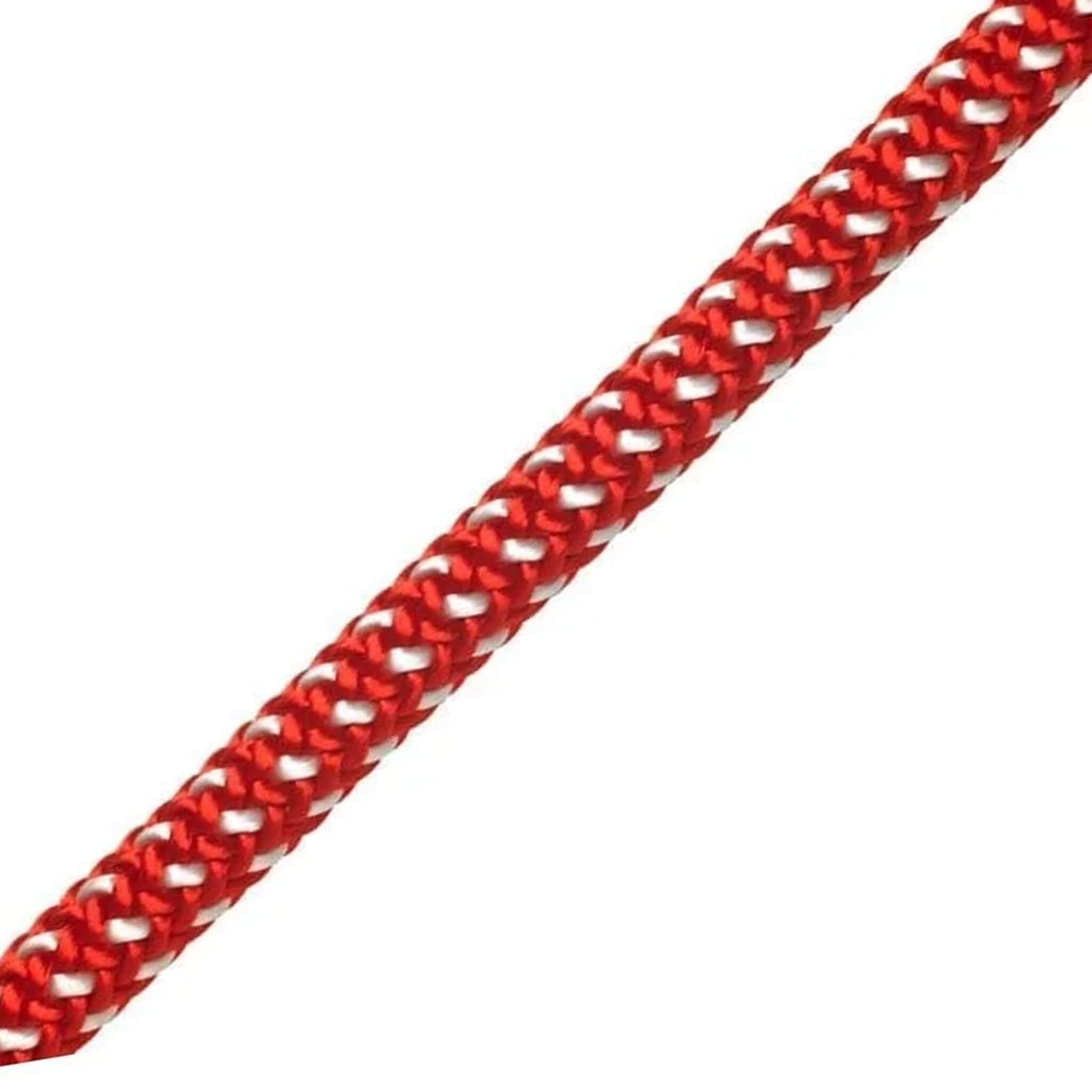 Fly 11.1mm Climbing Rope, Per Metre with red and white braided design, suitable for arborist applications.