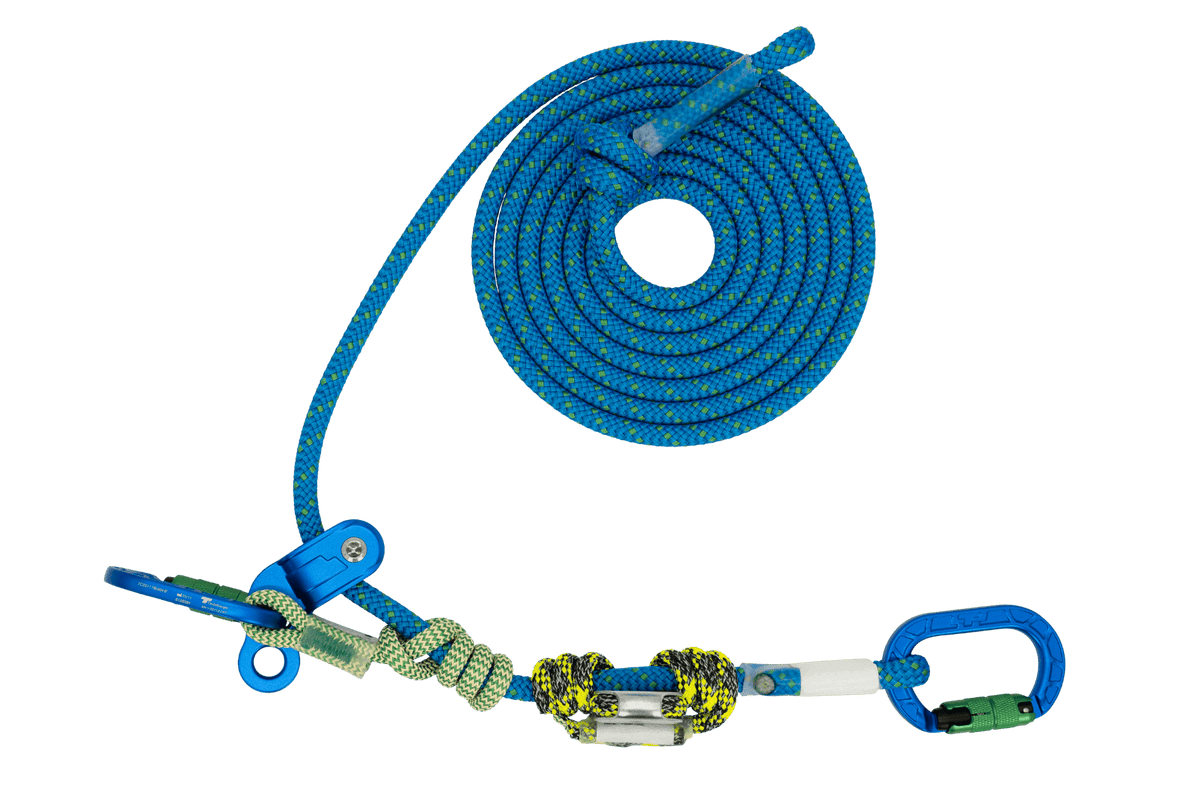 hipSTAR Glide 11.5mm blue arborist lanyard with multifunctional design for tree surgeons, featuring replaceable parts and safety certification.