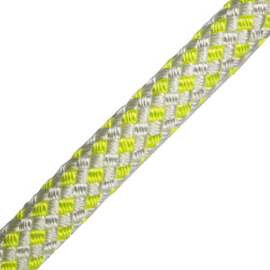 Close-up of Sirius Bull Rope 16mm rigging line showcasing its double-braided structure and color-coded design.