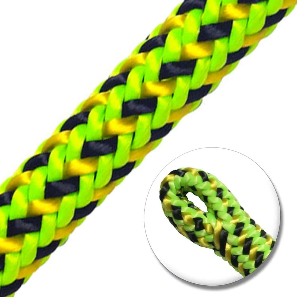 Teufelberger Dragonfly 11.1mm climbing rope, durable, with a bright green and black braided design, ideal for tree surgeons.