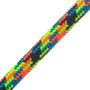 Close-up image of a colorful Teufelberger Xstatic climbing rope showing its braided or plaited structure.