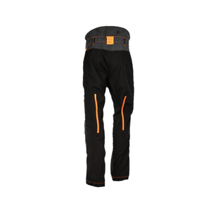 Treehog TH250 Essential Class 1 Chainsaw Trousers in black with orange accents, designed for comfort and protection.