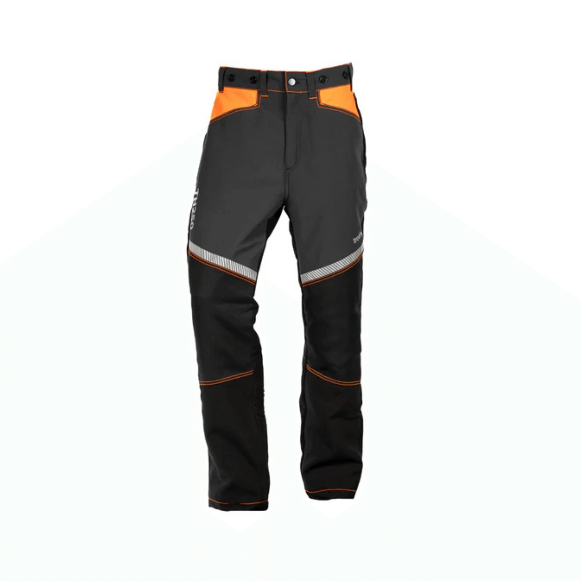 Essential Class 1 Type A chainsaw trousers featuring a durable design with safety colors for comfort and protection.