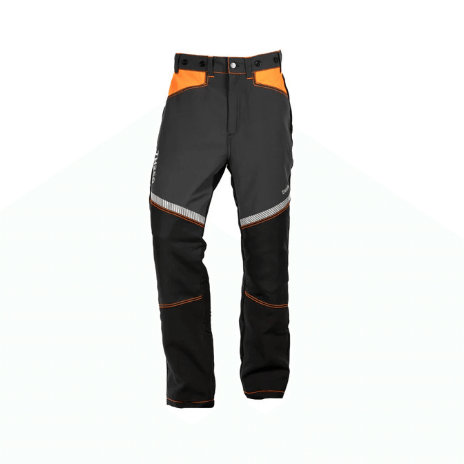 Essential Class 1 Type A chainsaw trousers featuring a durable design with safety colors for comfort and protection.