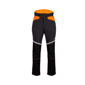 Essential Class 1 Type C Chainsaw Trousers with black and orange design for enhanced protection.