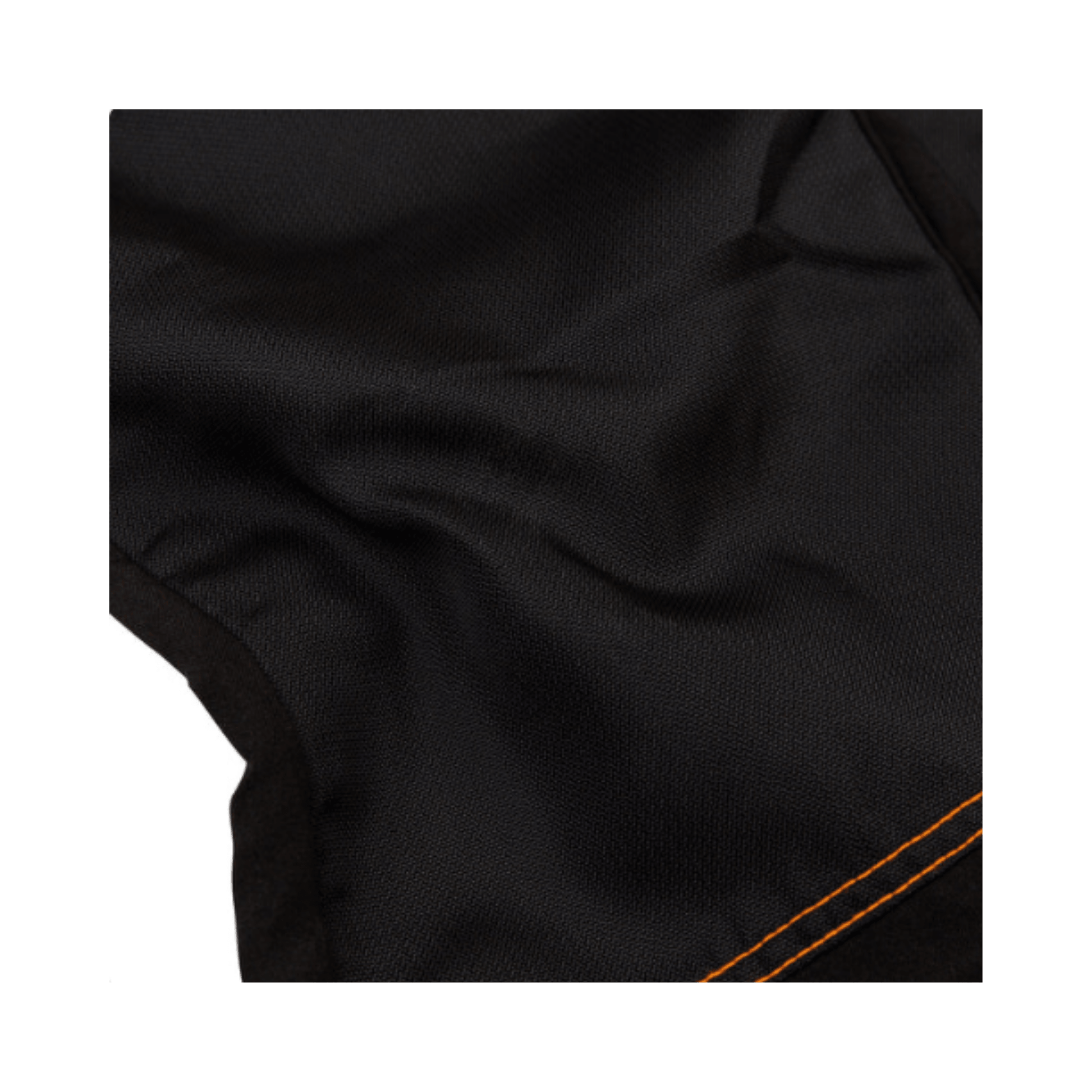 Essential Class 1 Type C Chainsaw Trousers fabric close-up showing durable material with orange stitching.