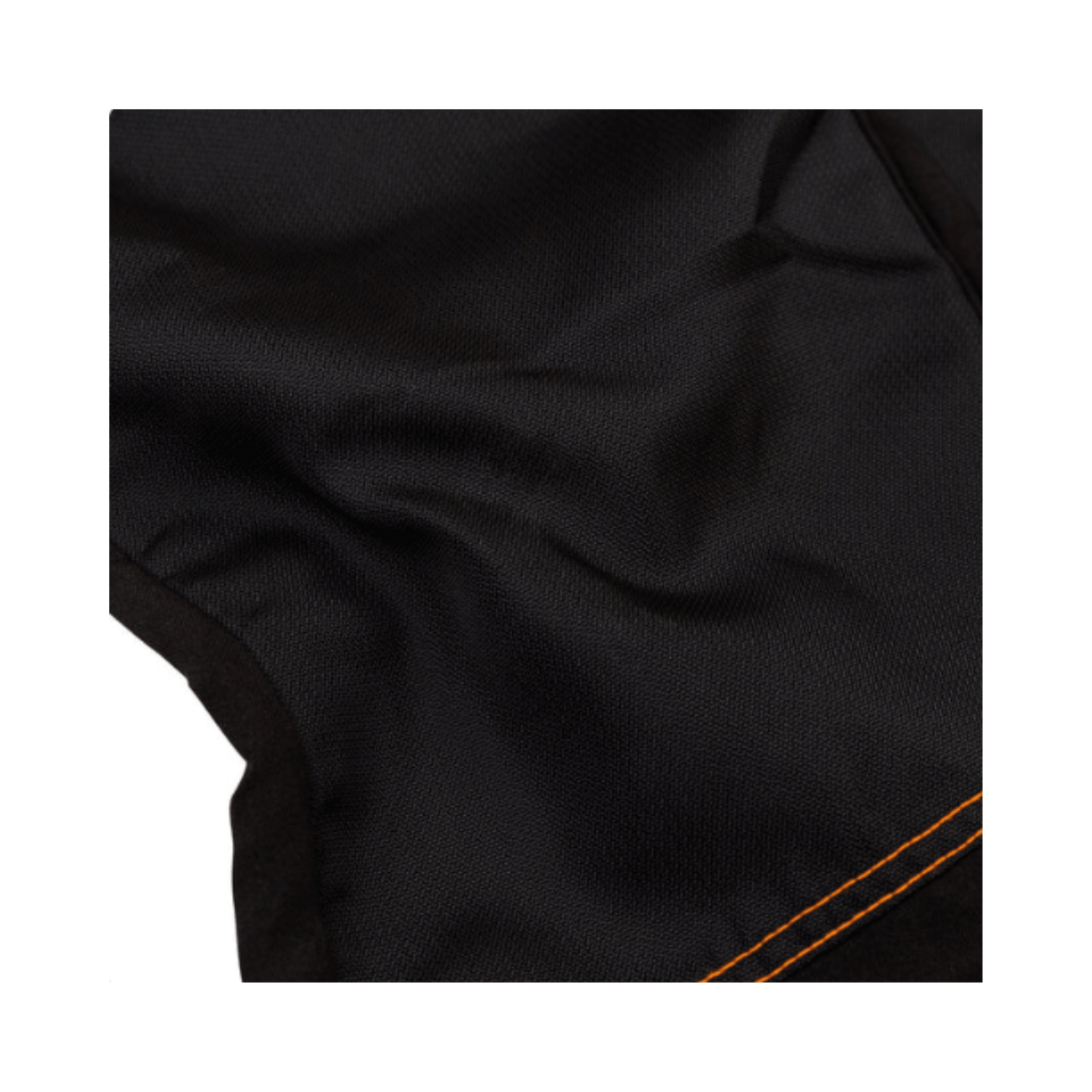 Essential Class 1 Type C Chainsaw Trousers fabric close-up showing durable material with orange stitching.