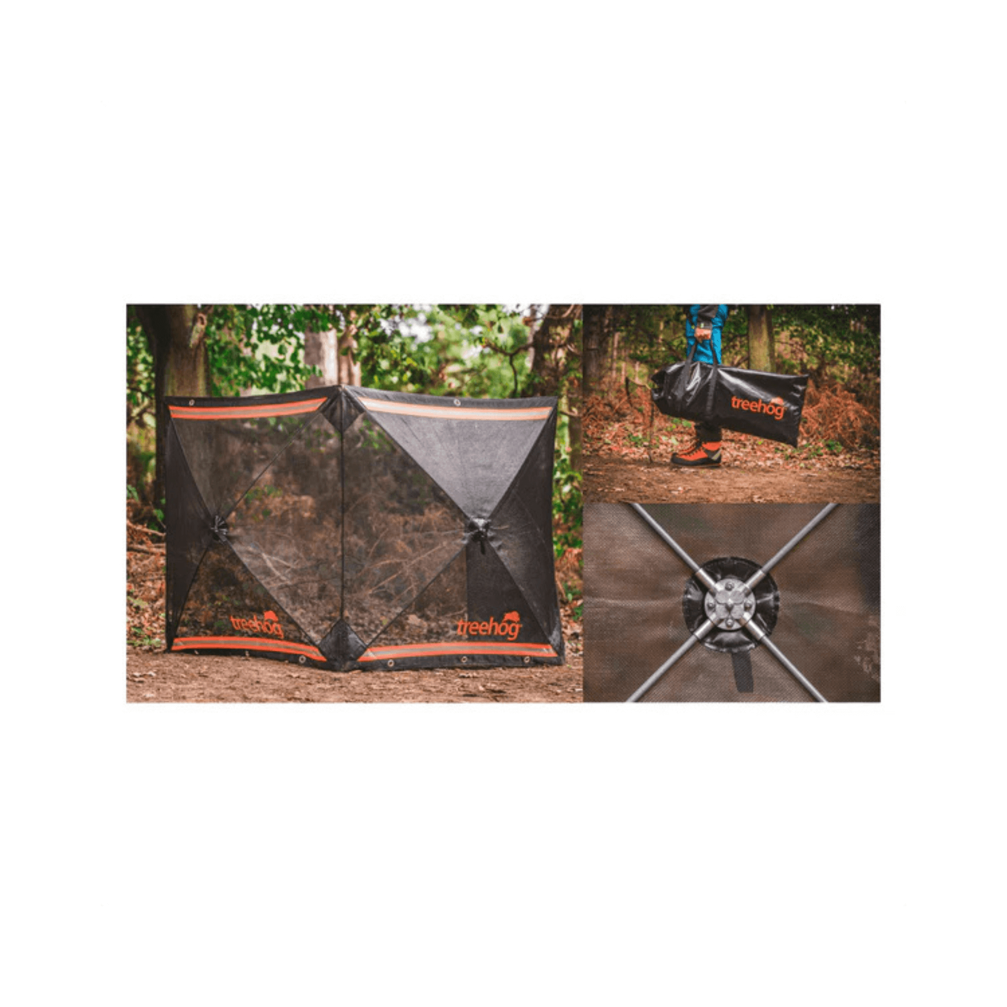 TreeHog Mesh Stump Grinding Guard System in use, showing its durability and stability for tree surgeons.