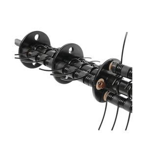 Close-up of a black lawn mower spool with wires, designed for optimal cutting performance in landscaping tasks.