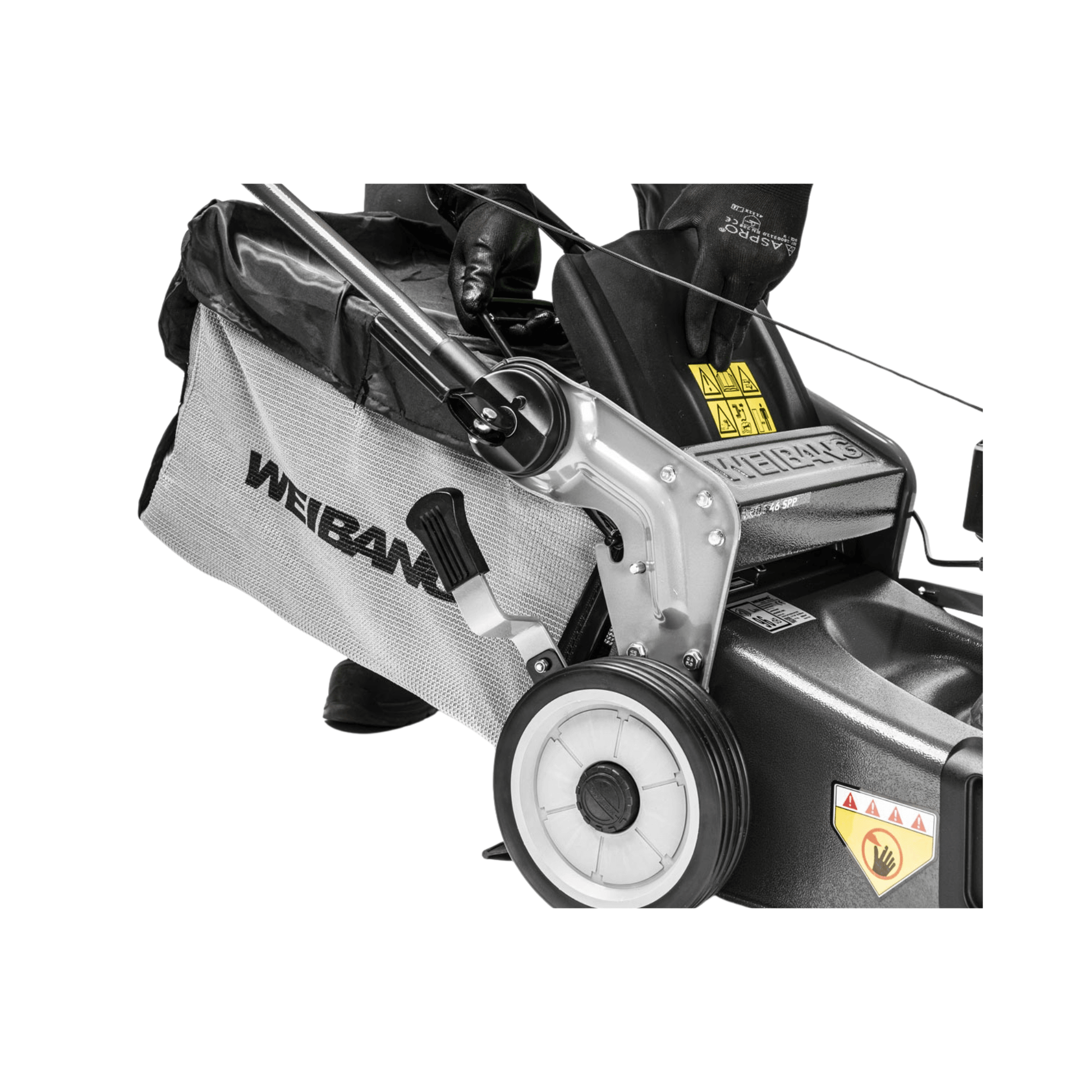 Weibang lawn mower on a white background