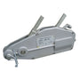 A gray wire rope winch with cable and handle, typically used for lifting or pulling heavy loads in various industries.