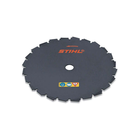 Woodcut circular saw blade for STIHL FS brushcutters. Designed for cutting wood. Features sharp teeth. Typically metallic with visible saw teeth. Use with compatible STIHL brushcutters.