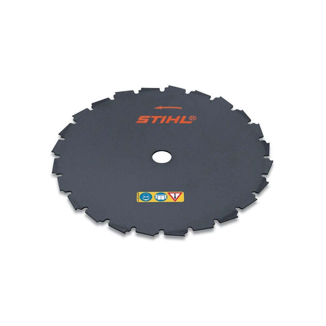 Woodcut circular saw blade for STIHL FS brushcutters. Designed for cutting wood. Features sharp teeth. Typically metallic with visible saw teeth. Use with compatible STIHL brushcutters.