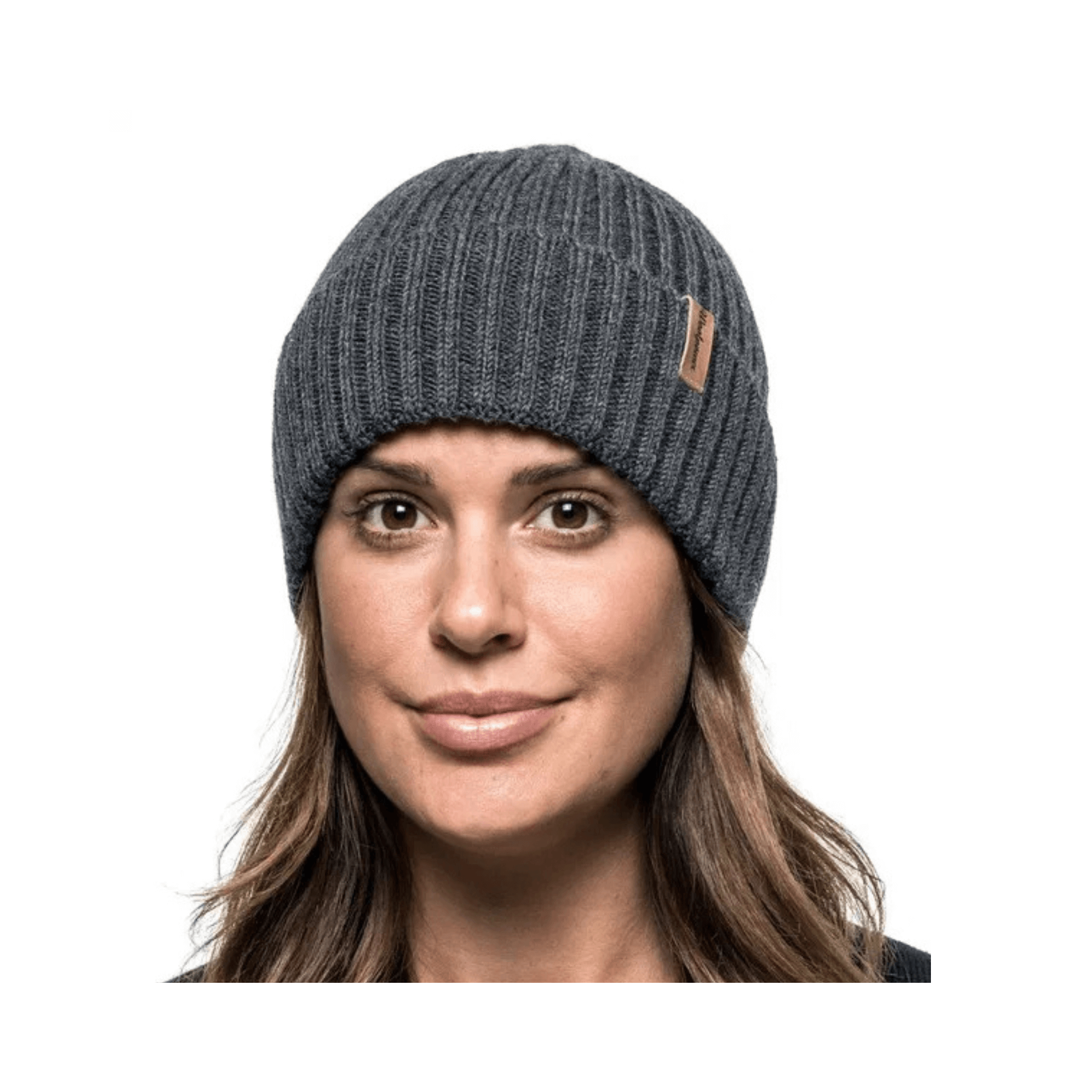 Beanie Ribbed in dark grey, showcasing merino wool rib-knit design, suitable for outdoor professionals in chilly conditions.