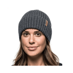 Beanie Ribbed in dark grey, showcasing merino wool rib-knit design, suitable for outdoor professionals in chilly conditions.
