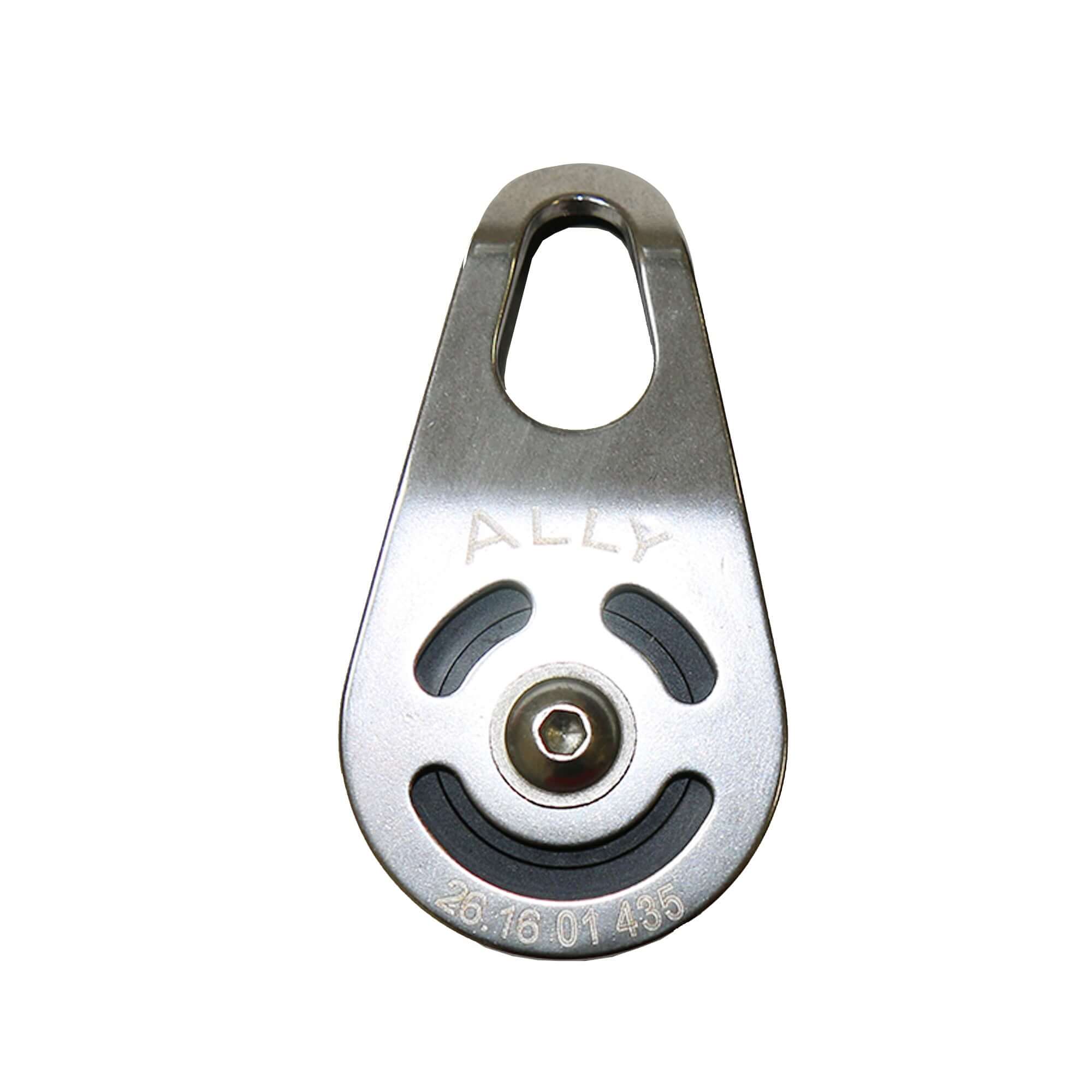 Ally pulley for rigging, designed for tree surgeons, ensuring smooth movement during arborist tasks.