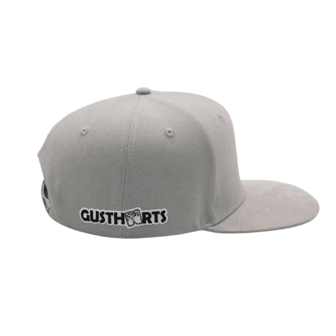 Light grey snapback baseball cap with Gusthorts logo, perfect for tree surgeons and arborist enthusiasts.