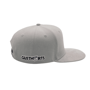 Light grey snapback baseball cap with Gusthorts logo, perfect for tree surgeons and arborist enthusiasts.