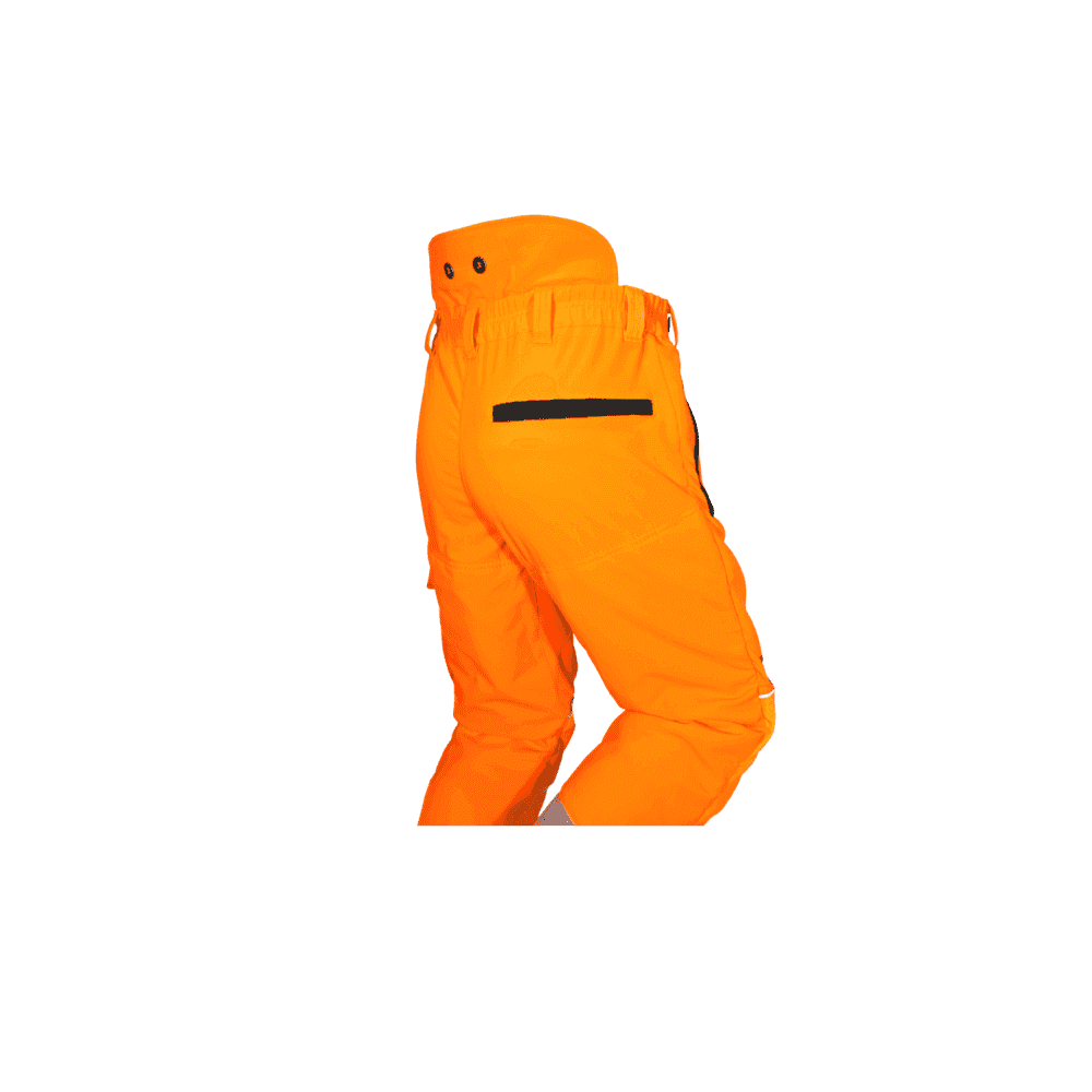 SIP Protection Arborist Rail Chainsaw Trousers in bright orange, designed for safety and visibility for tree surgeons.