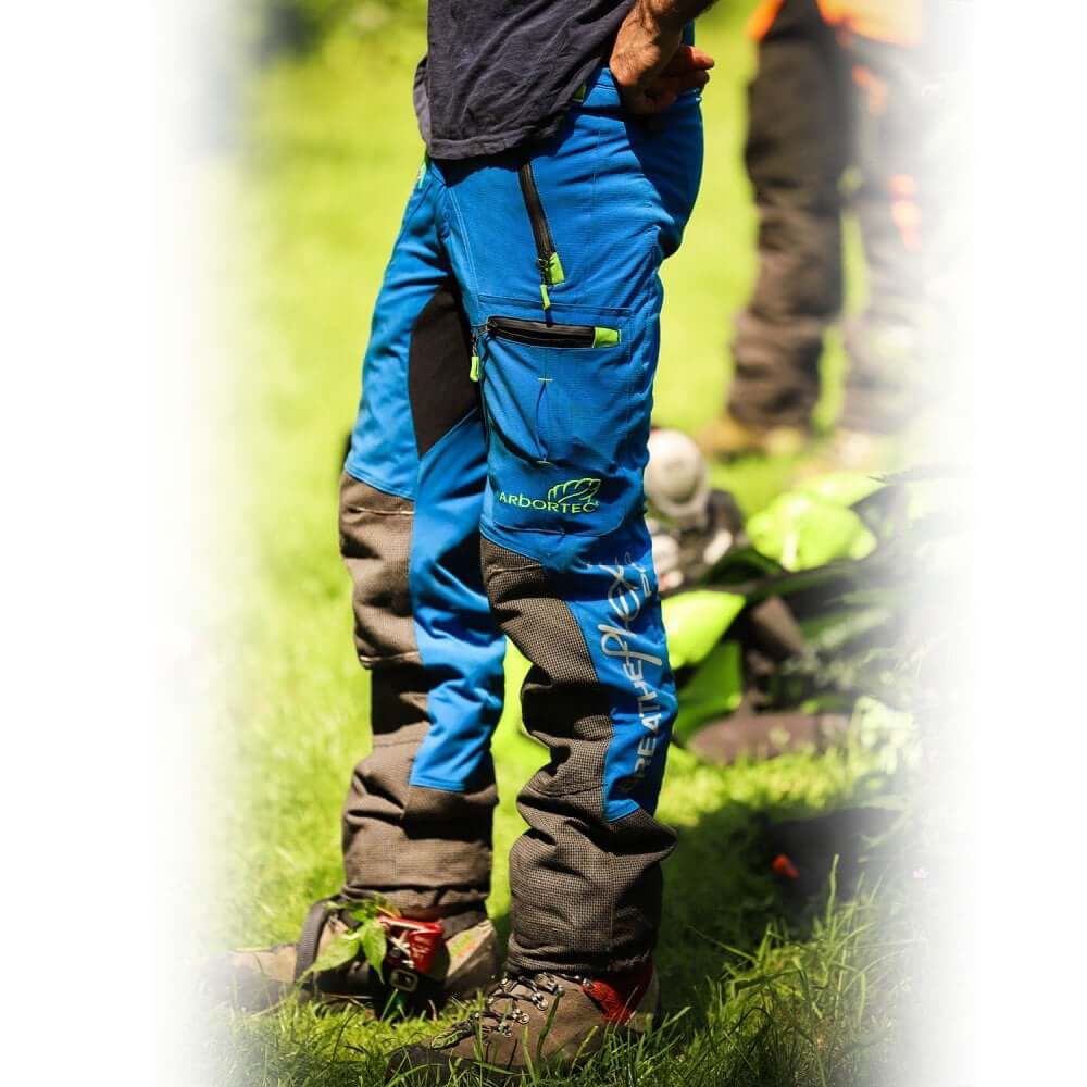 Breatheflex Pro Chainsaw Trousers Blue Type C for tree surgeons, featuring high-tenacity Dyneema® for safety and mobility.