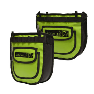 Durable Arbortec tree climbing hip pouch bag in lime green, designed for tree surgeons, featuring easy access and multiple attachment loops.