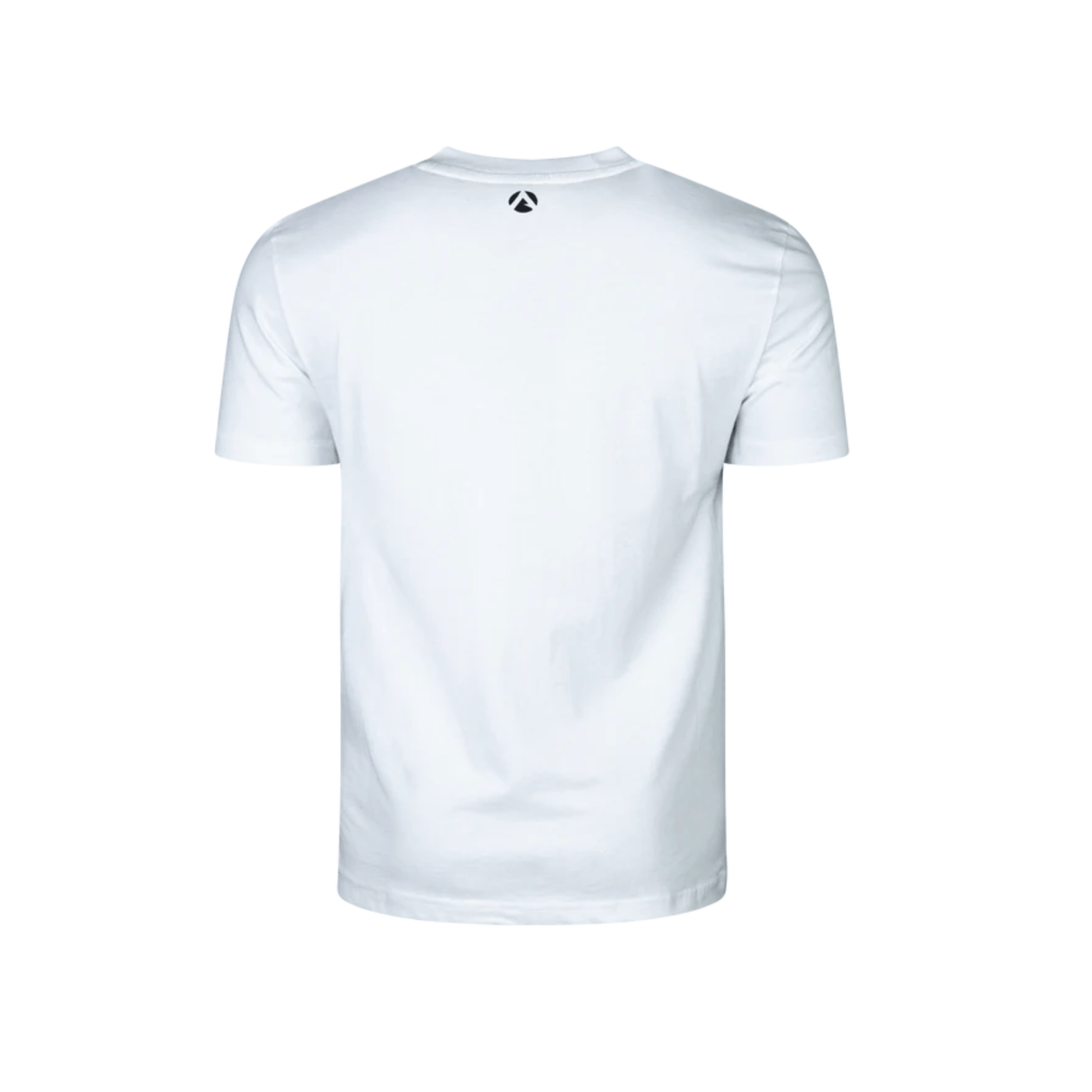 Back view of a white short sleeve t-shirt, perfect for tree surgeons, featuring a stylish and durable design.