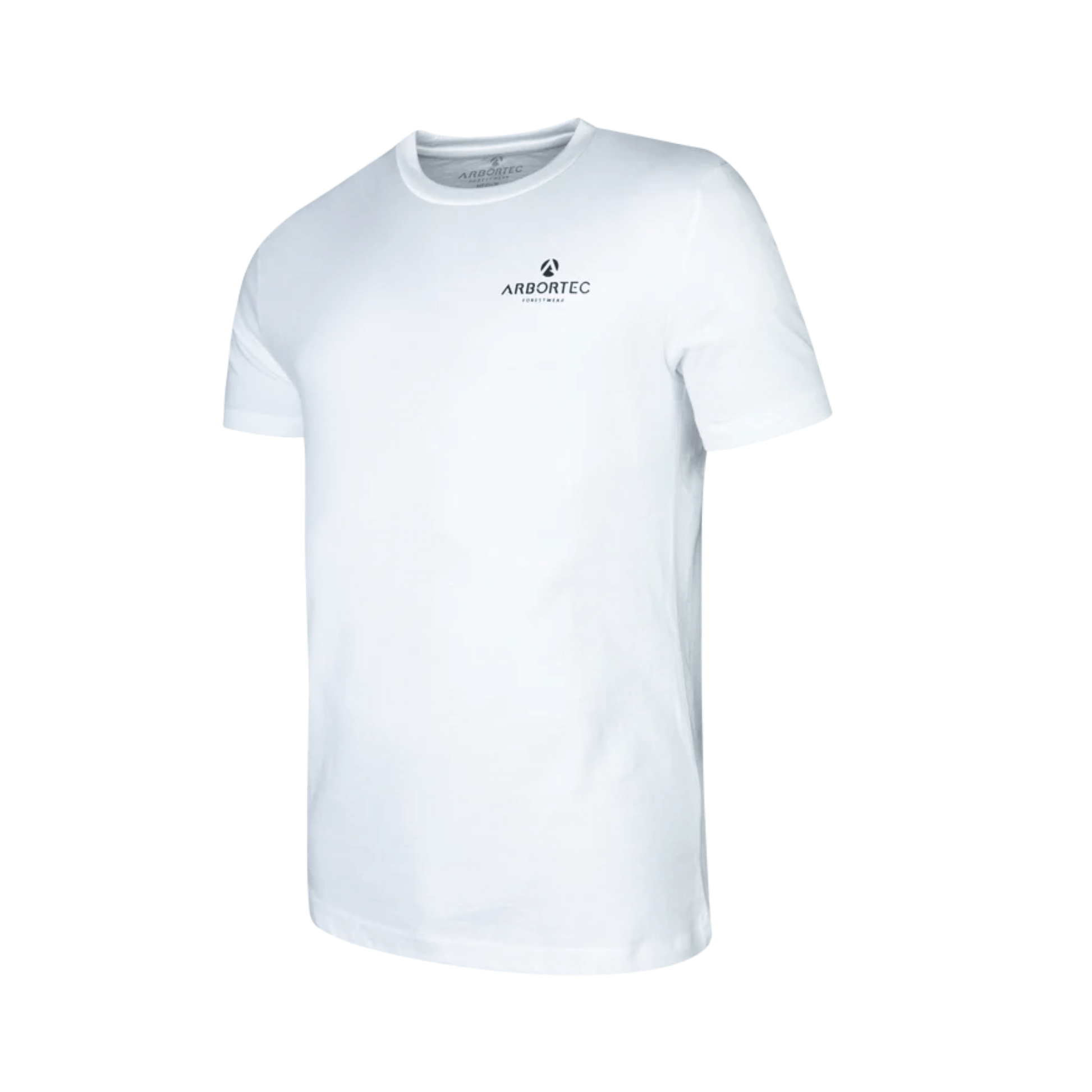 White short sleeve t-shirt by Arbortec, made from 100% cotton, ideal for tree surgeons and everyday wear.