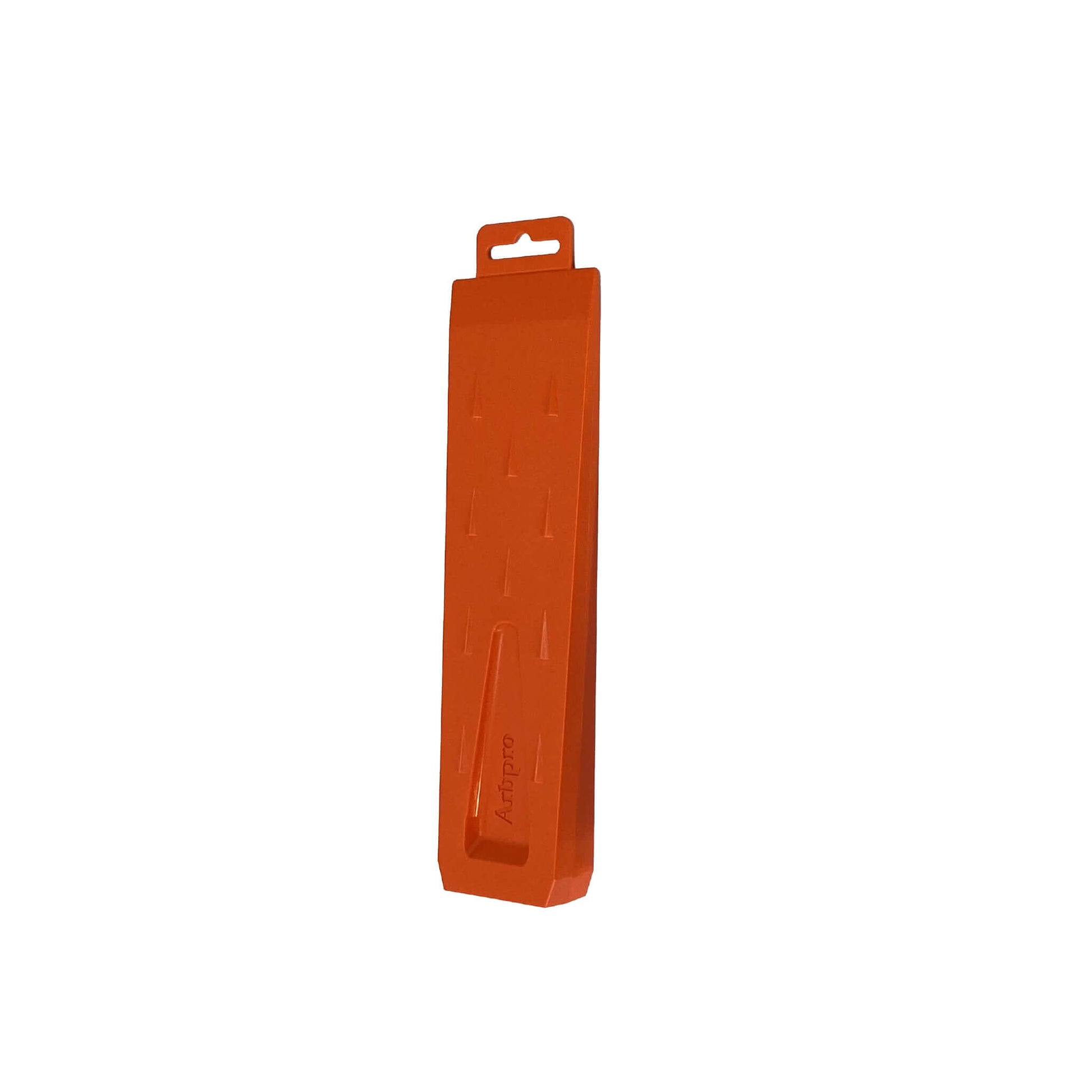 High-visibility ARBPRO tree felling wedge in bright orange for tree surgeons, made from durable ABS plastic.