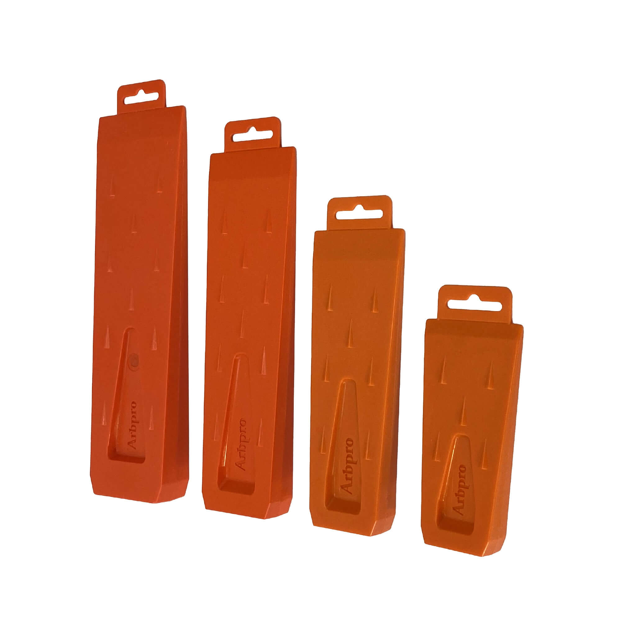 High-visibility ARBPRO tree felling wedges in durable orange ABS plastic for efficient tree surgeons.
